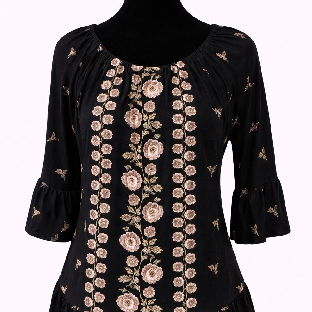NWOT Style & Co Black Top w/ Gold Floral Detail Size M - Picture 6 of 12